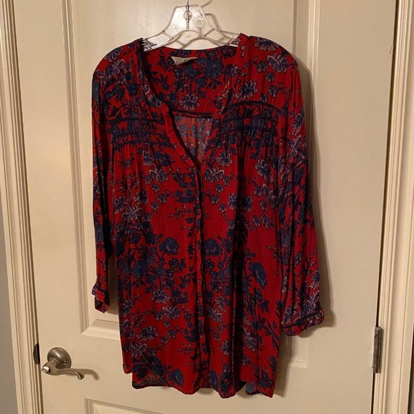 Lucky Brand Red and Blue Tunic Top - Picture 1 of 5